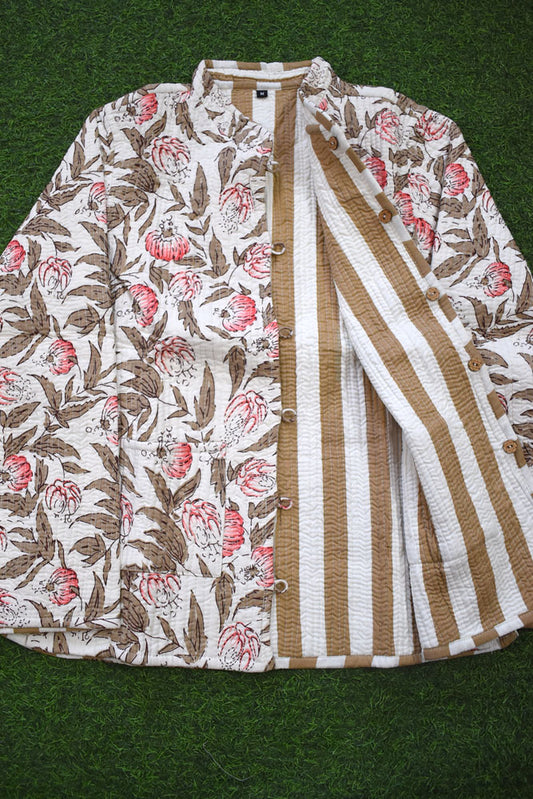 Block Print Quilted Reversible cotton jacket - Size  36-46