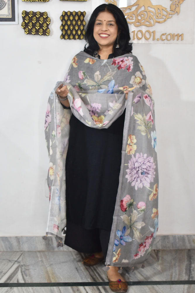 Elegant Digital Print Pure Linen dupatta