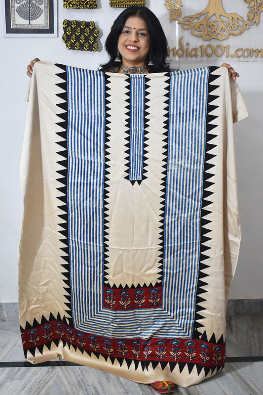 Designer Modal Silk Ajrakh Hand Block Print  Kurta Fabric - 2.5 mtrs cut