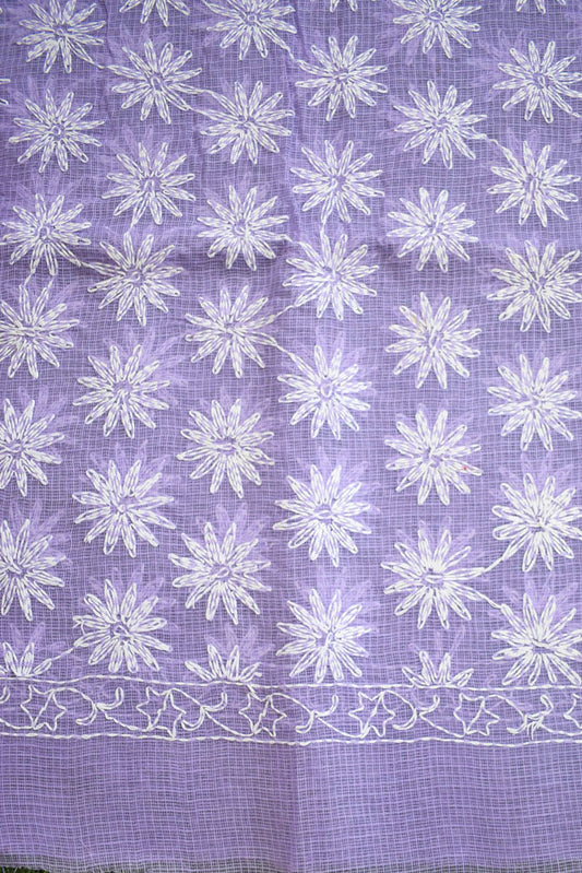 Hand Embroidered Chikankari Tepchi work Kota Doria fabric - (2.8 mtrs )