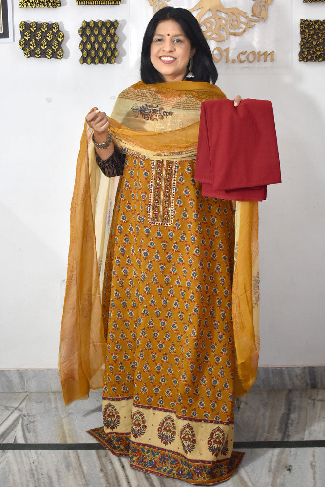 Designer Cotton Unstitched Suit Fabric with Embroidery & Chiffon dupatta