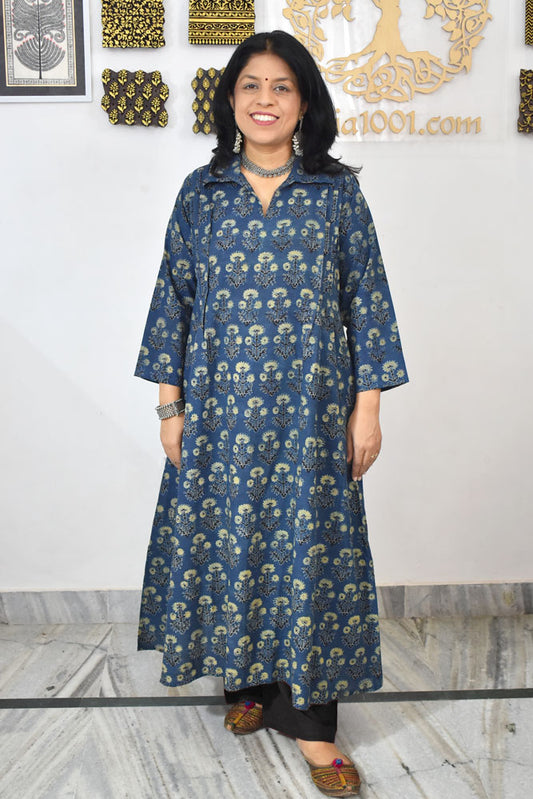 Designer Hand Block Printed Ajrakh cotton Kurta / Dress - Size 38 to 46 ( all sizes)