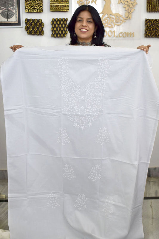 Elegant Cotton Kurta Fabric with Hand Phool patti Applique work