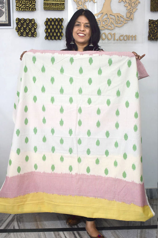 Multicolor Ikat Cotton Handloom 2.5mts Fabric with Uzbekistan Pattern Design