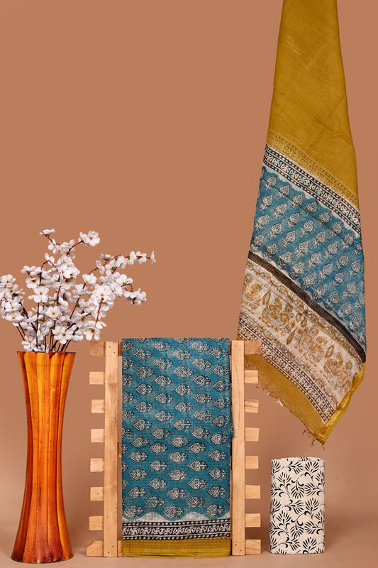 Beautiful Hand Block printed Kota Doria cotton suit