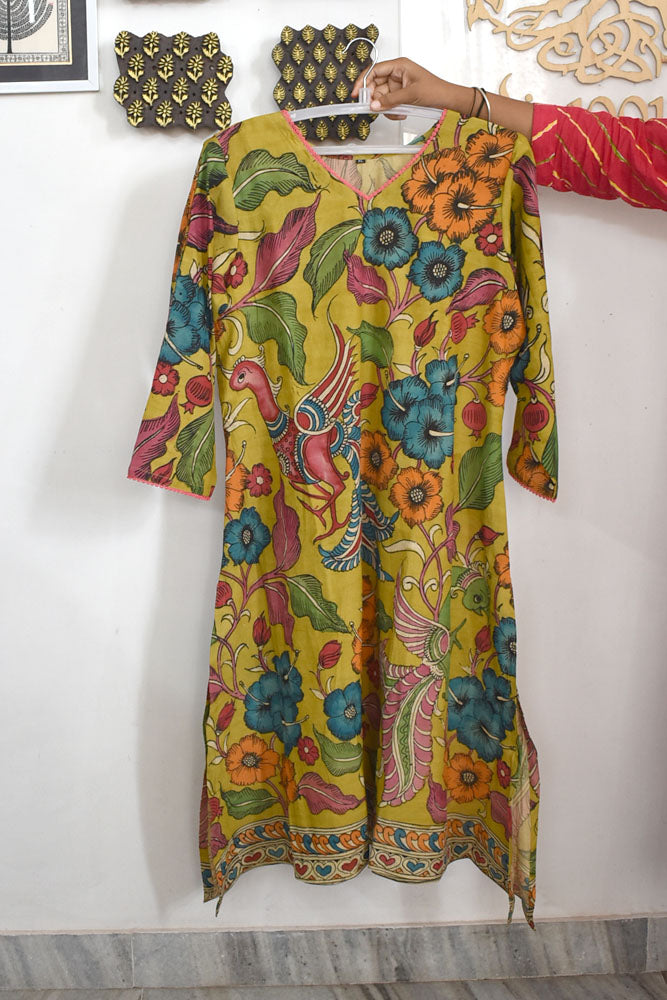 Designer Hand Printed Kalamkari Bangalore silk Kurta