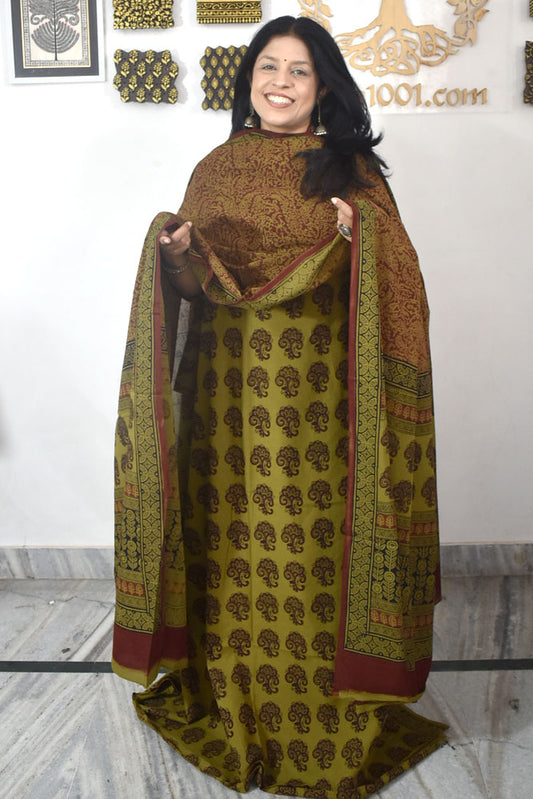 Bagh Hand Block Printed unstitched 3 pc Cotton suit fabric with block print from MP