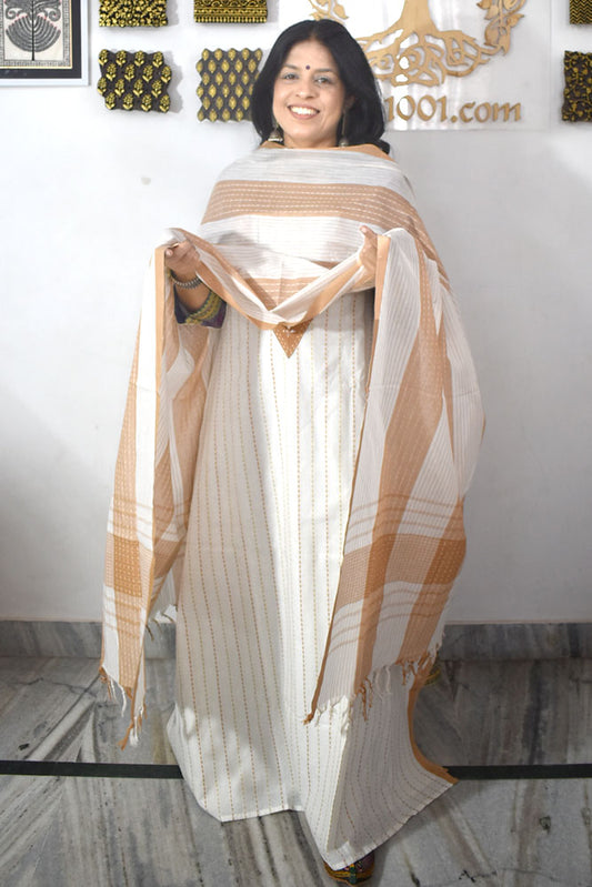 Elegant woven cotton suit with Cotton dupatta