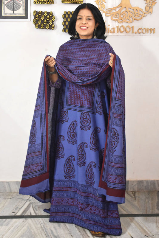 Bagh Hand Block Printed unstitched 3 pc Cotton suit fabric with Placement block print from MP