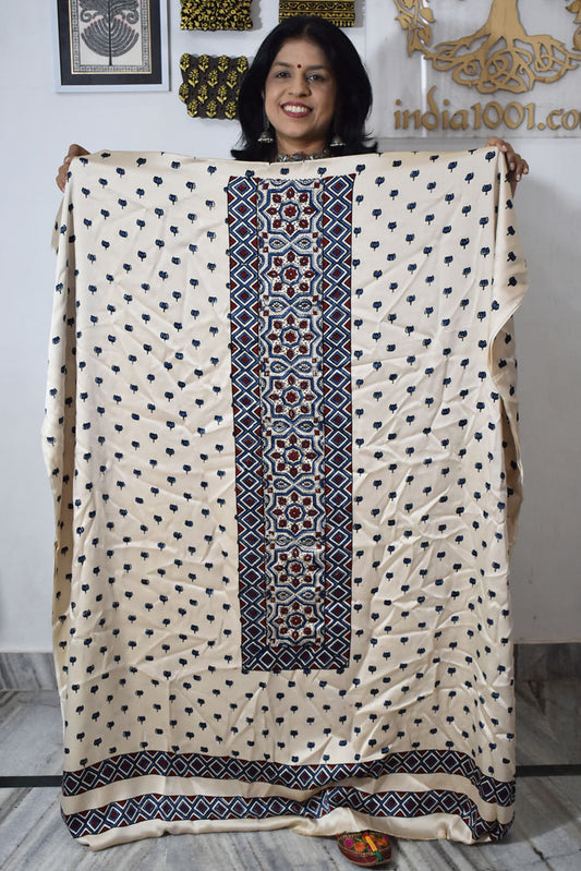 Designer Modal Silk Ajrakh Hand Block Print  Kurta Fabric - 2.5 mtrs cut