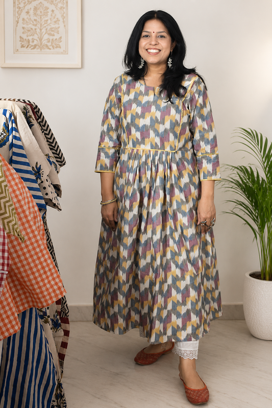 Designer Handwoven Ikkat pure cotton Kurta - Size 38 to 46 ( all sizes)