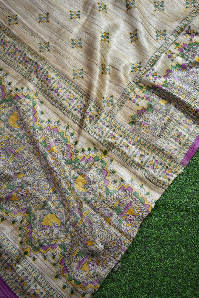 Geecha Silk Dupatta with printed Madhubani patterns