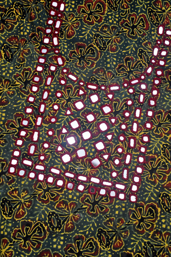 Designer Ajrakh Cotton Kurta Fabric with Kutch Mirror Work - 3 mtrs lenth