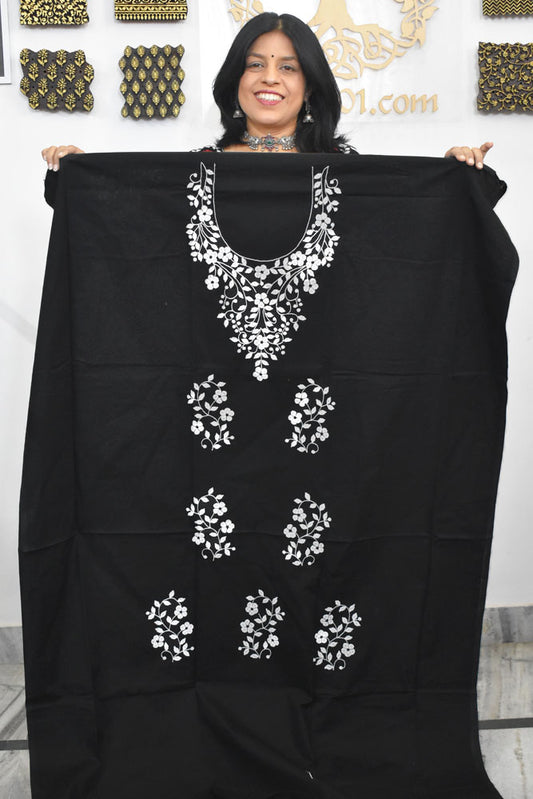 Elegant Cotton Kurta Fabric with Hand Phool patti Applique work