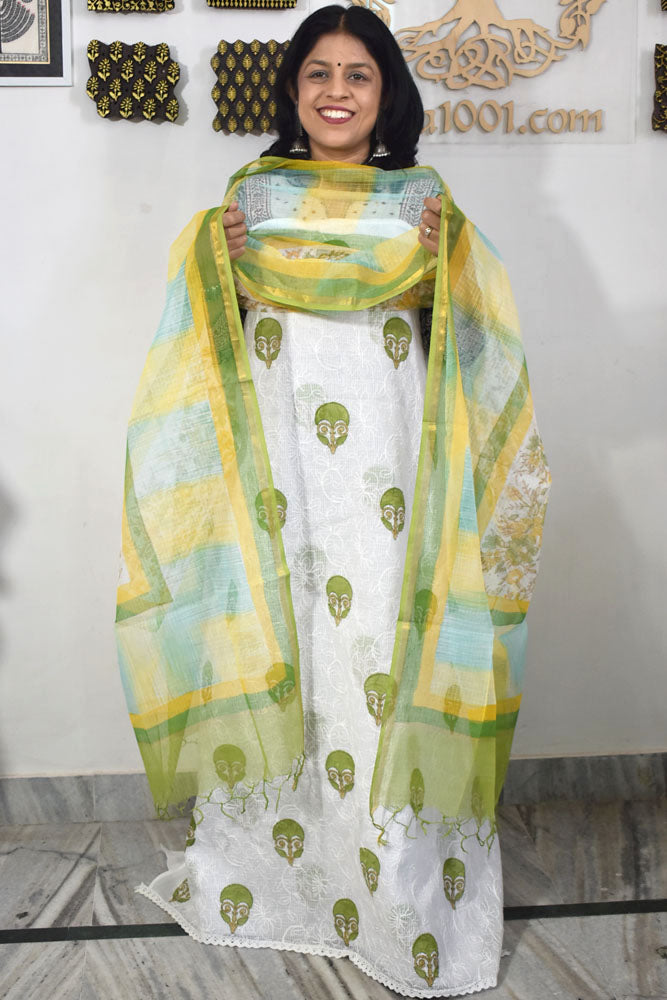 Elegant Kota cotton suit with tepchi work & Hand block print