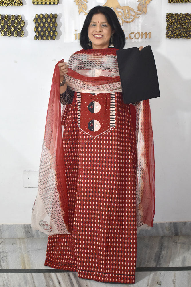 Designer Cotton Unstitched Suit Fabric with Embroidery & Chiffon dupatta