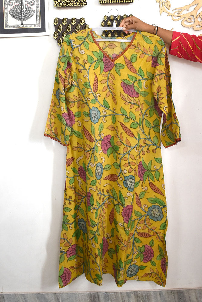 Designer Hand Printed Kalamkari Bangalore silk Kurta