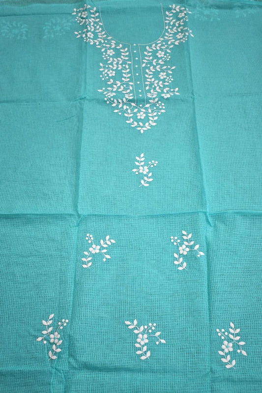 Elegant Cotton Kurta Fabric with Hand Phool patti Applique work