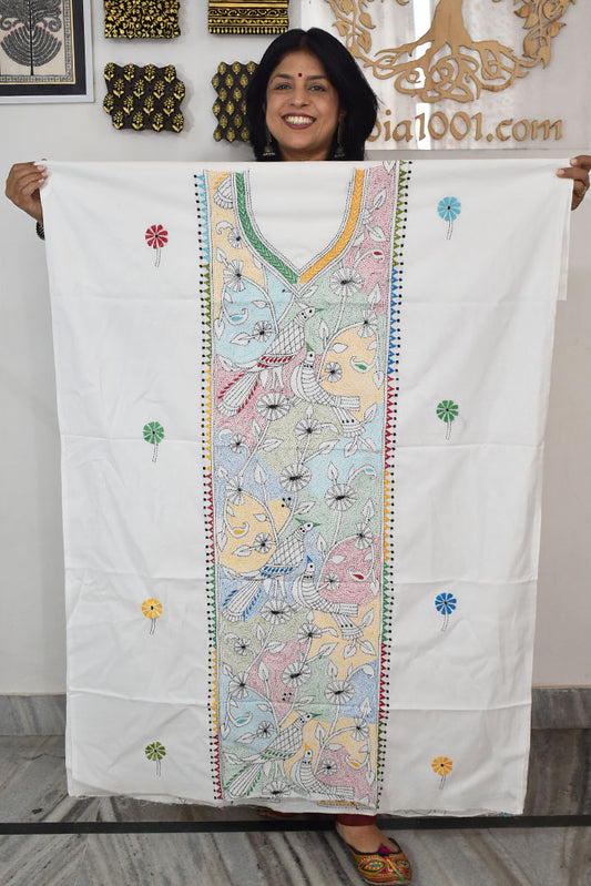 Hand Embroidered Kantha work cotton fabric - (Length 2.8 mtrs )