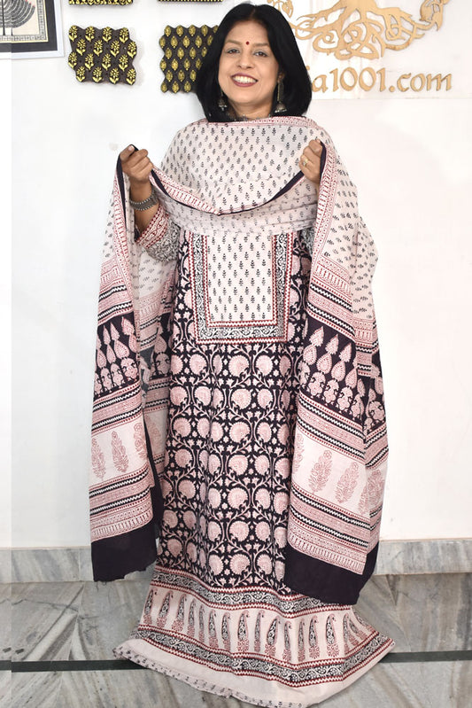 Bagh Hand Block Printed unstitched 3 pc Cotton suit fabric with Placement block print from MP