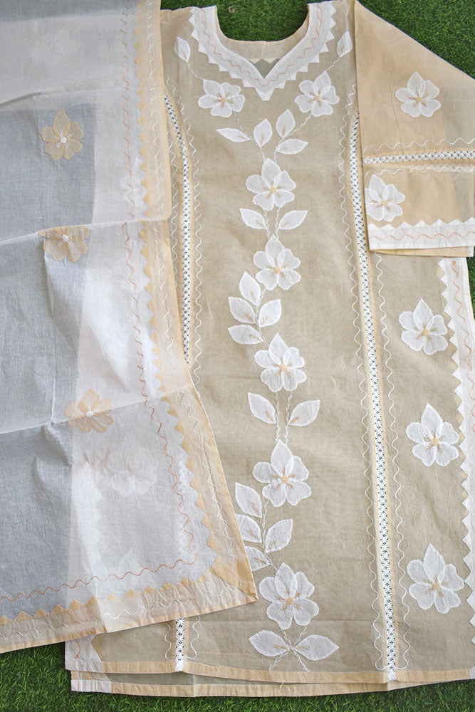 Semi Stitched Organdy Kurta & Dupatta set with Hand done Heavy Phool patti work
