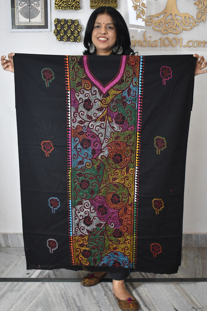 Hand Embroidered Kantha work cotton fabric - (Length 2.8 mtrs )