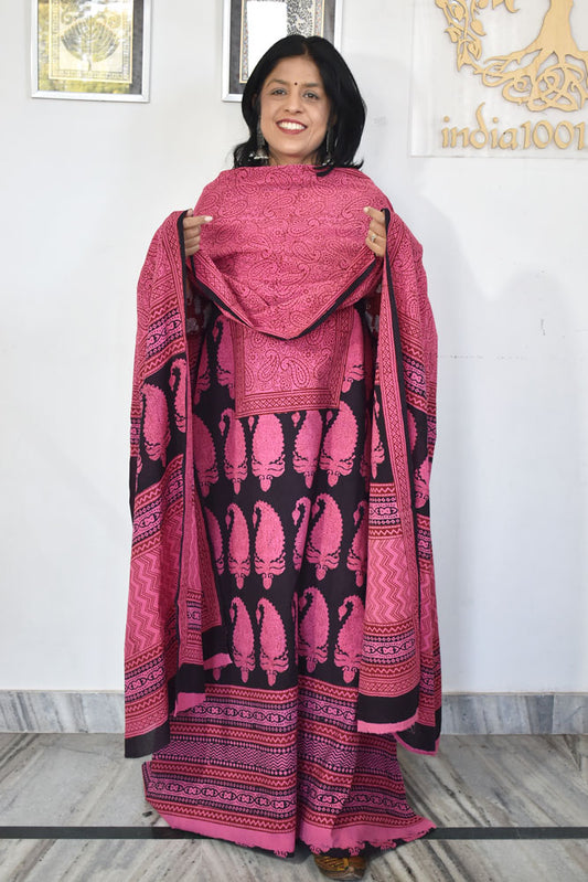 Bagh Hand Block Printed unstitched 3 pc Cotton suit fabric with Placement block print from MP