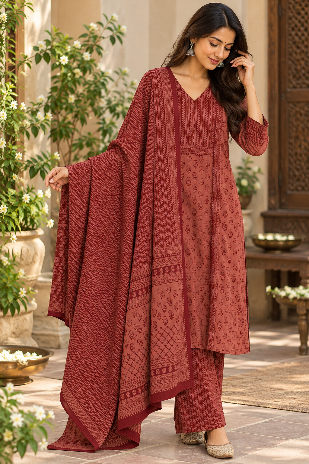 Bagh Hand Block Printed stitched 3 pc Cotton suit - 42 size