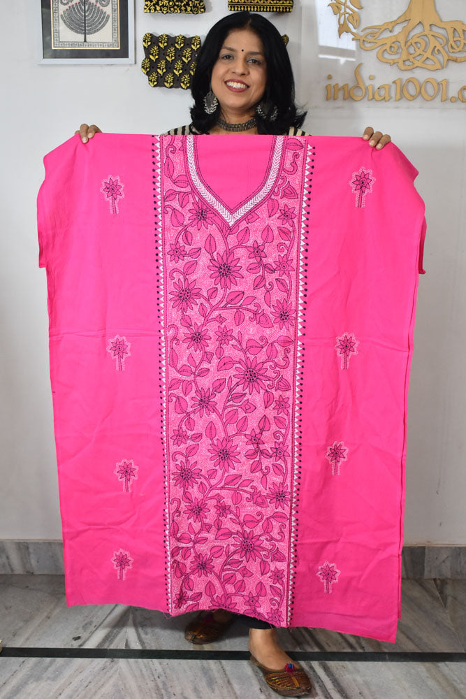 Hand Embroidered Kantha work cotton fabric - (Length 2.8 mtrs )