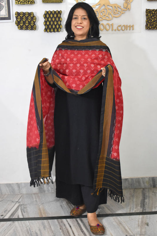 Designer Handwoven Mercerized Cotton Ikkat Dupatta