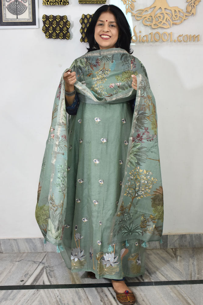 Gorgeous Mul Chanderi Kurta fabric & Dupatta set with embroidery