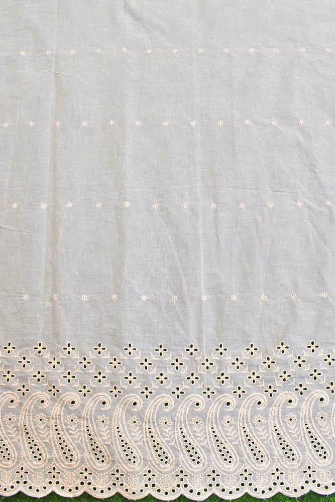 Beautiful cotton ( bottom) fabric with schiffli work & embroidery - 2.5 mtrs - color  Cream