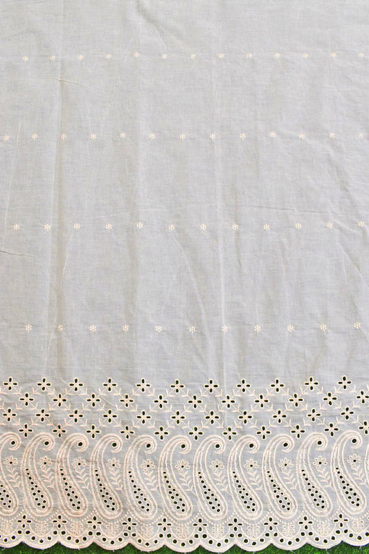 Beautiful cotton ( bottom) fabric with schiffli work & embroidery - 2.5 mtrs - color  Cream