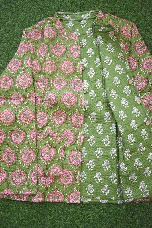 Block Print Quilted Reversible cotton jacket - Size  36-46