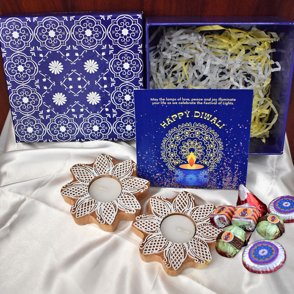 Gift Hamper - Wooden Carved T Light Holders - Set of 2 holders