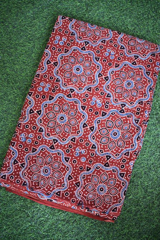 Ajrakh Hand Block Printed Cotton Fabric - 2.5 & 3 mtr option