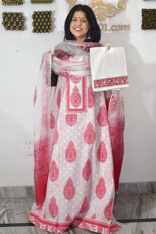 Designer Cotton Unstitched Suit Fabric with Embroidery & Chiffon dupatta