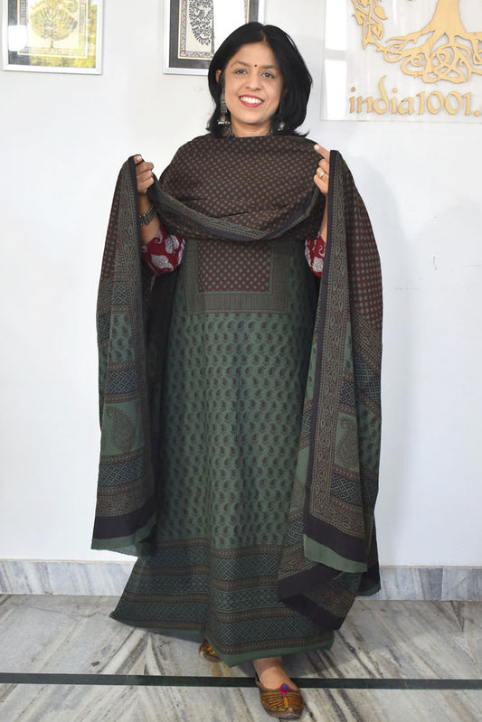 Bagh Hand Block Printed unstitched 3 pc Cotton suit fabric with Placement block print from MP