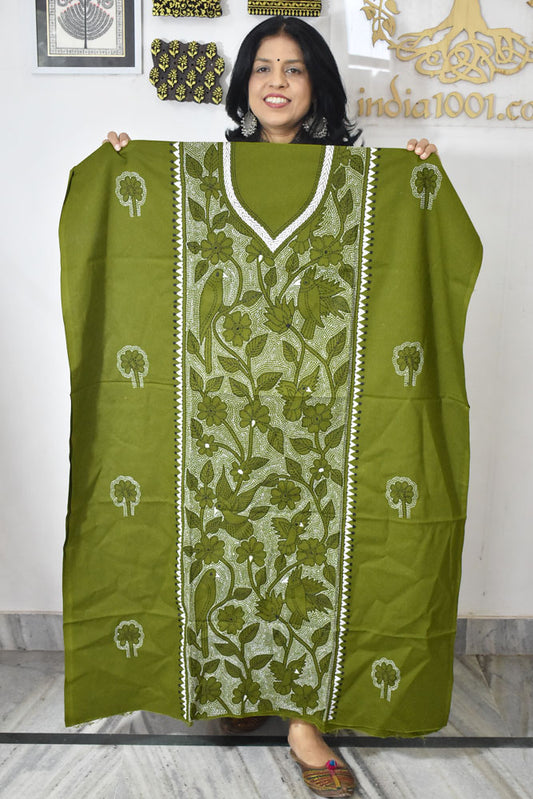 Hand Embroidered Kantha work cotton fabric - (Length 2.8 mtrs )