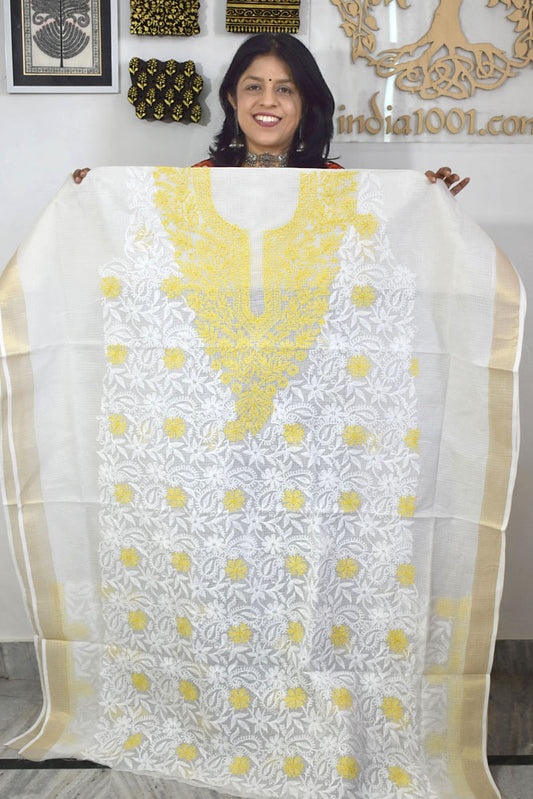 Designer Hand Embroidered Chikankari Tepchi work Kota Doria fabric No. 13