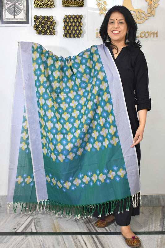 Designer Handwoven Mercerized Cotton Ikkat Dupatta