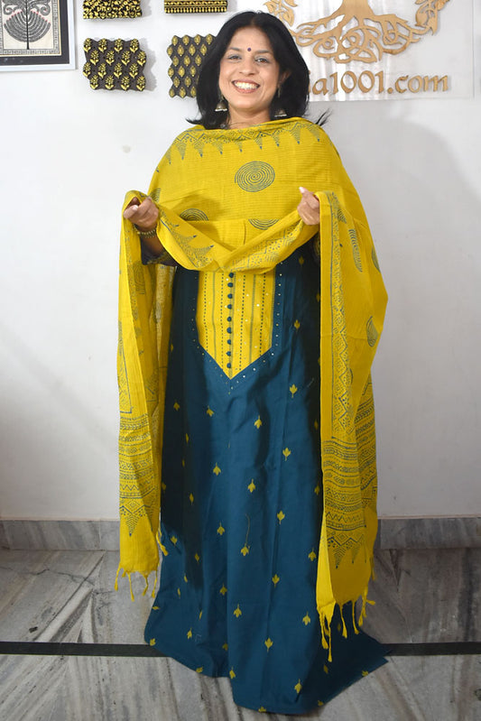 Elegant woven cotton suit with Cotton dupatta