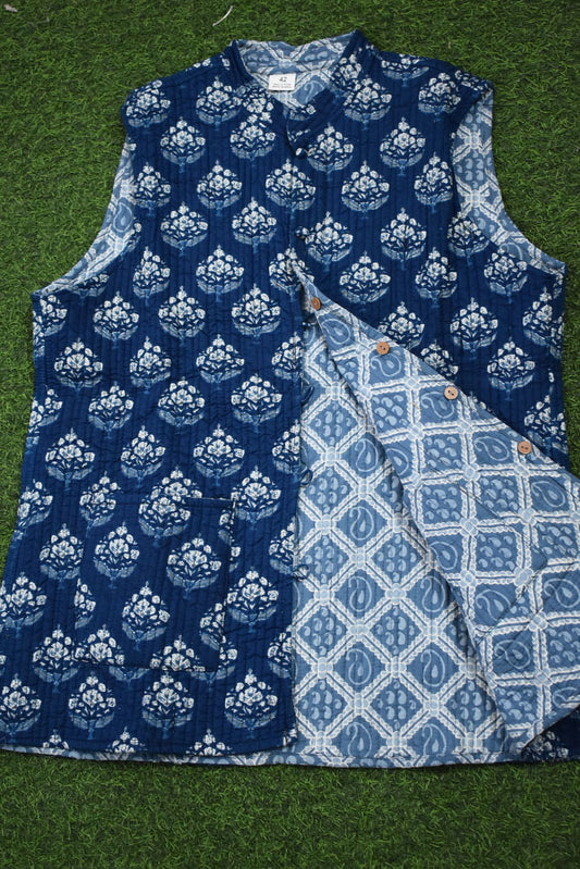 Block Print Quilted Reversible Sleeveless cotton jacket