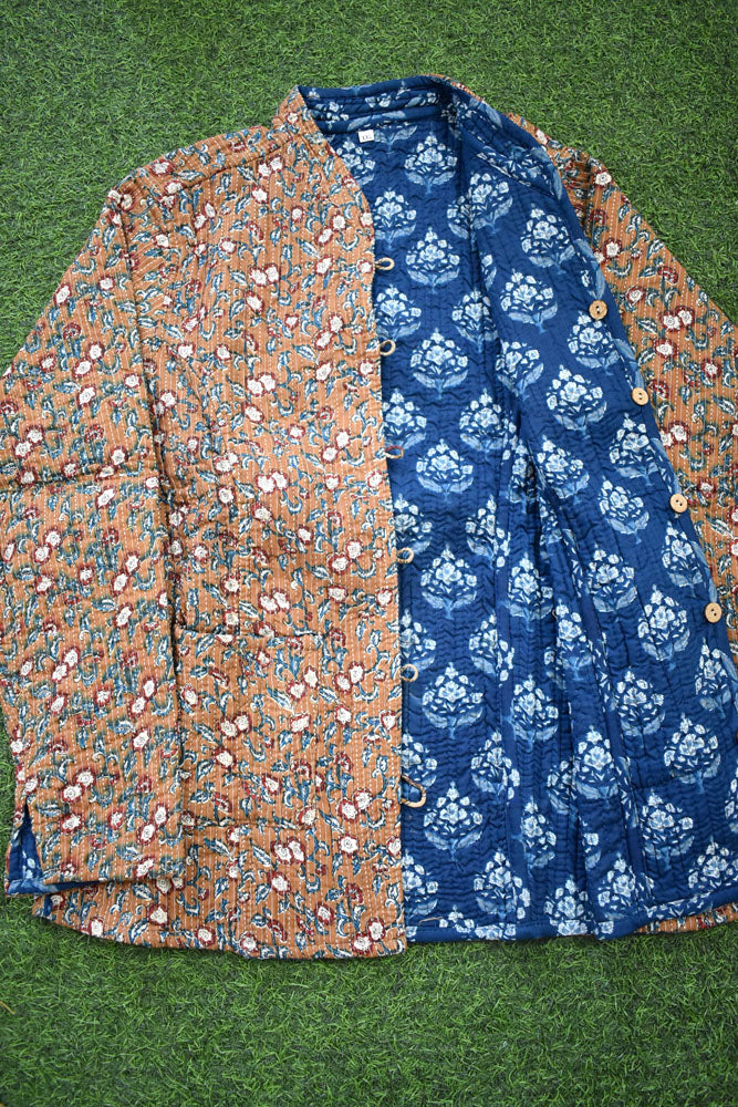 Block Print Quilted Reversible cotton jacket - Size  36-46