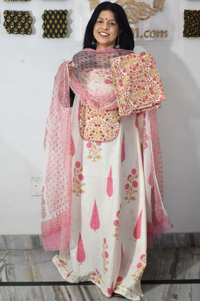 Designer Cotton Unstitched Suit Fabric with Embroidery & Chiffon dupatta
