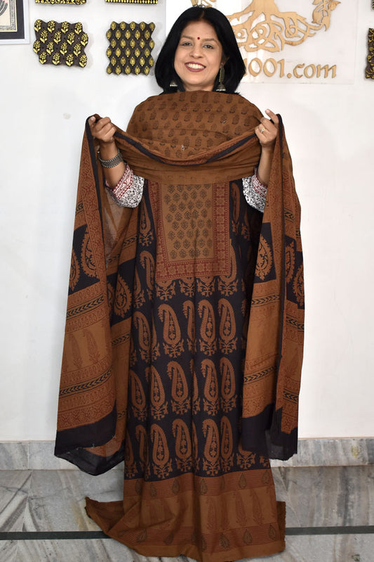 Bagh Hand Block Printed unstitched 3 pc Cotton suit fabric with Placement block print from MP