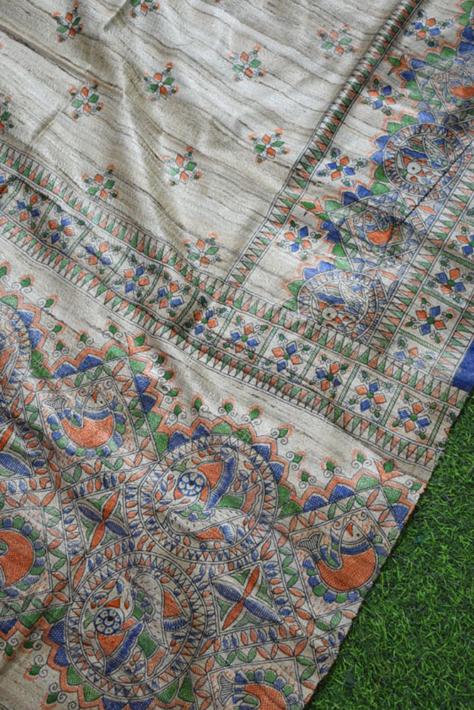Geecha Silk Dupatta with printed Madhubani patterns