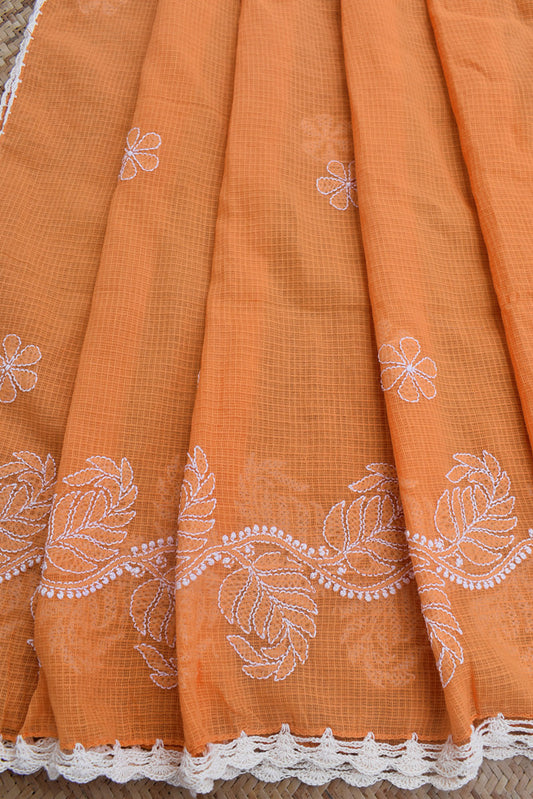 Handcrafted Kota Cotton Dupatta with Chikankari embroidery & crochet borders