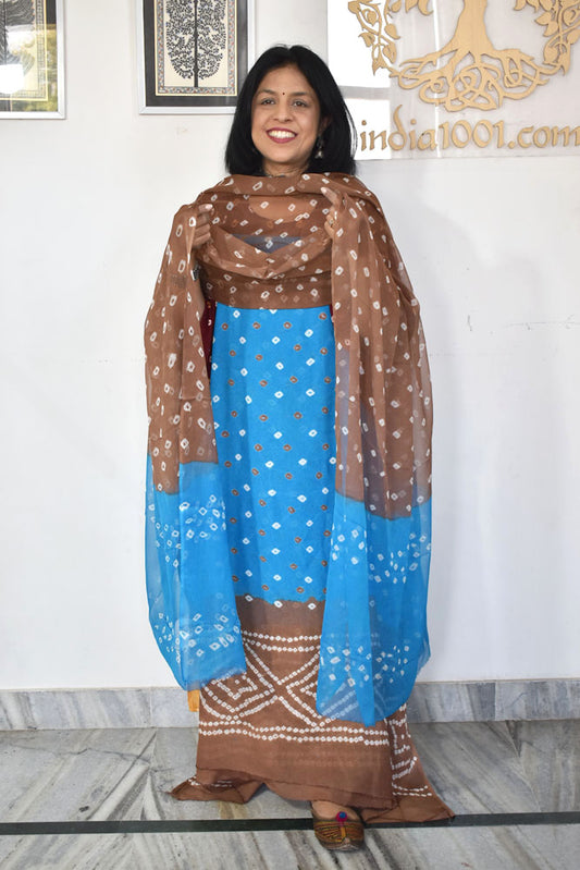 Hand Tie & Dye Bandhani Chinon suit with Chiffon dupatta