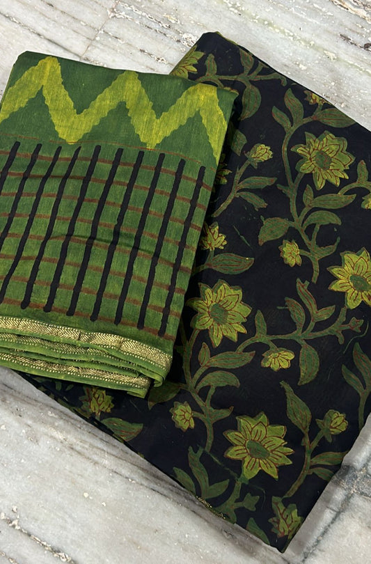 Beautiful Vanaspati Ajrakh Hand Block Printed Maheshwari Silk Cotton set